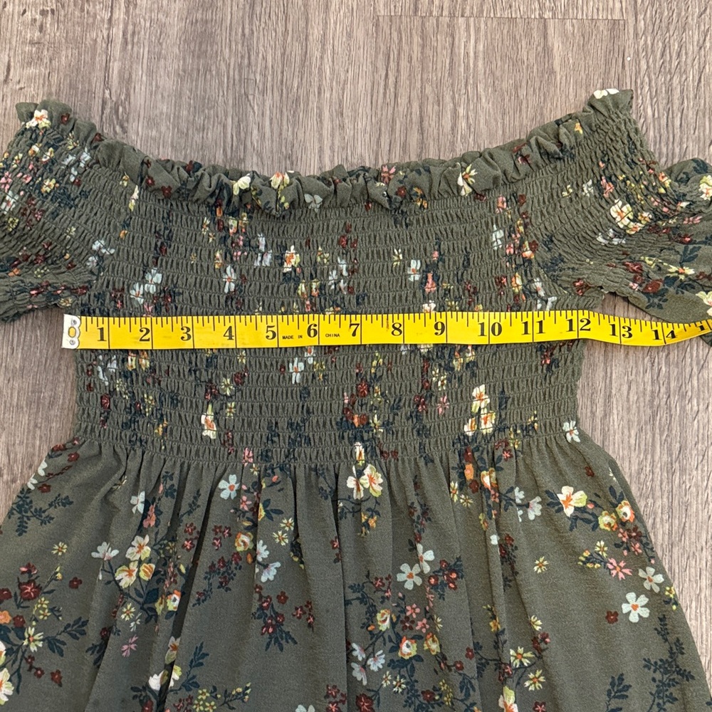 Xhilaration Olive Floral Off-Shoulder Dress‎ - Picture 5 of 7